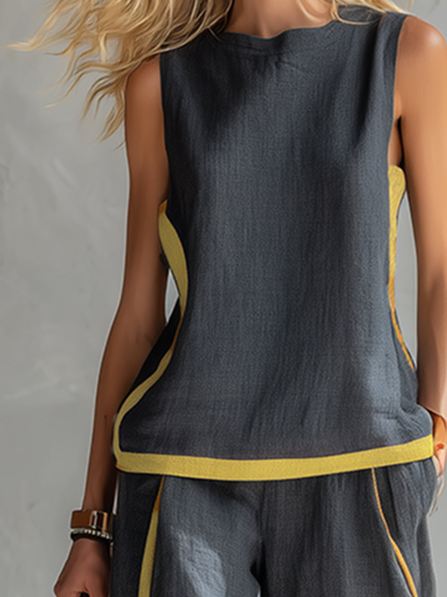 Women's Loose Linen Two-Piece Set - Sleeveless Casual Outfit