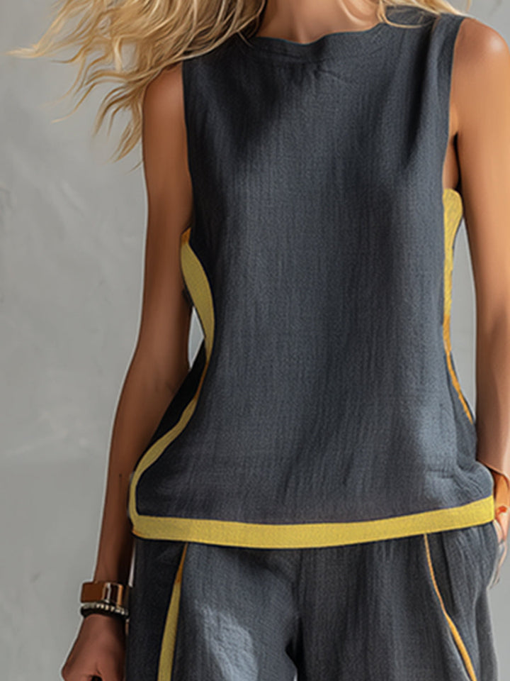 Women's Loose Linen Two-Piece Set - Sleeveless Casual Outfit