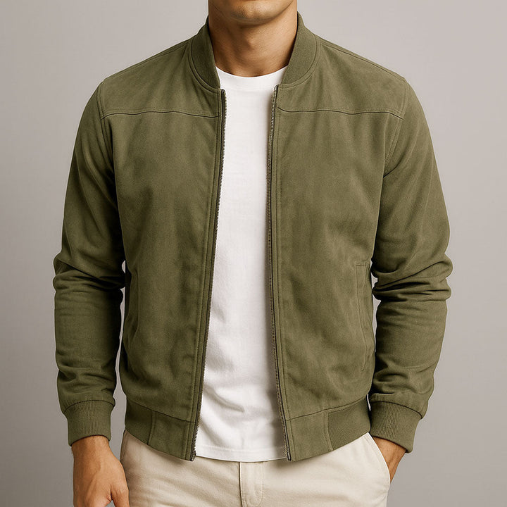 Chaqueta de ante para hombre con cremallera y manga larga – Chaqueta casual de corte ajustado