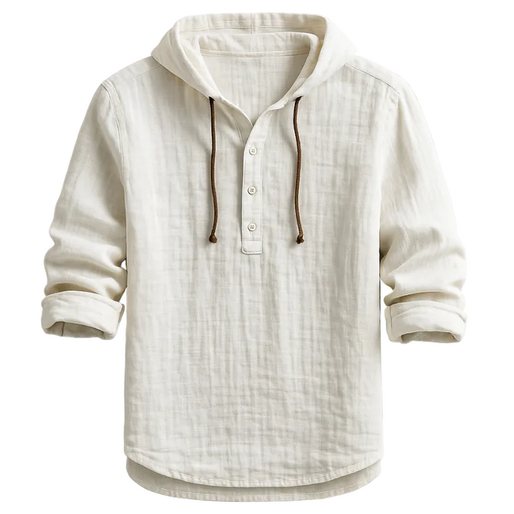 Herren Leichter Leinen Hoodie – Langarm Shirt Mit Kordelzug
