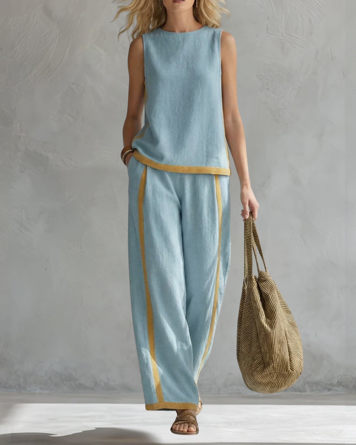 Women's Loose Linen Two-Piece Set - Sleeveless Casual Outfit