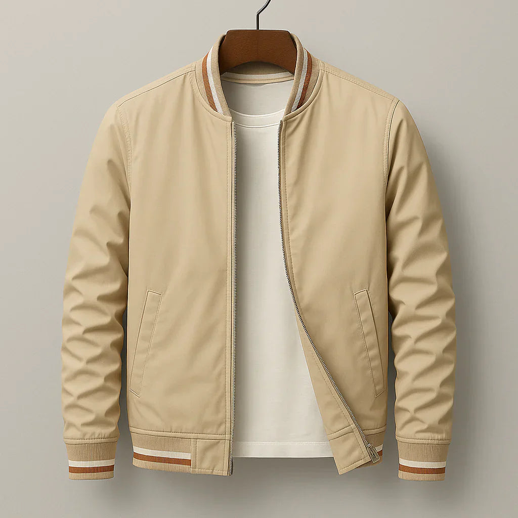 Men's Lightweight Bomber Jacket with Ribbed Collar – Casual Zip-Up Jacket