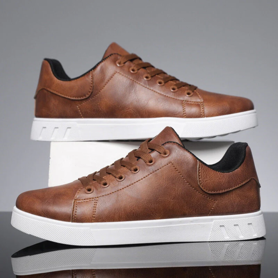 Men's Lace-Up Faux Leather Sneakers – Comfortable Casual Shoes