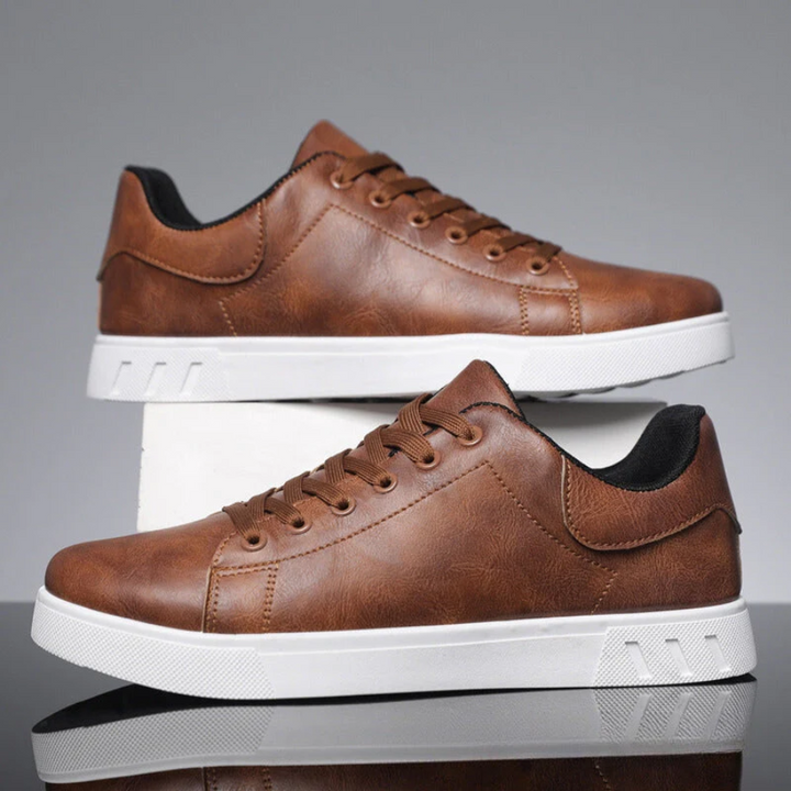 Men's Lace-Up Faux Leather Sneakers – Comfortable Casual Shoes