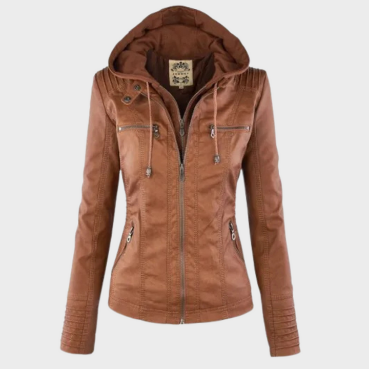 Charlize | Leather hooded jacket