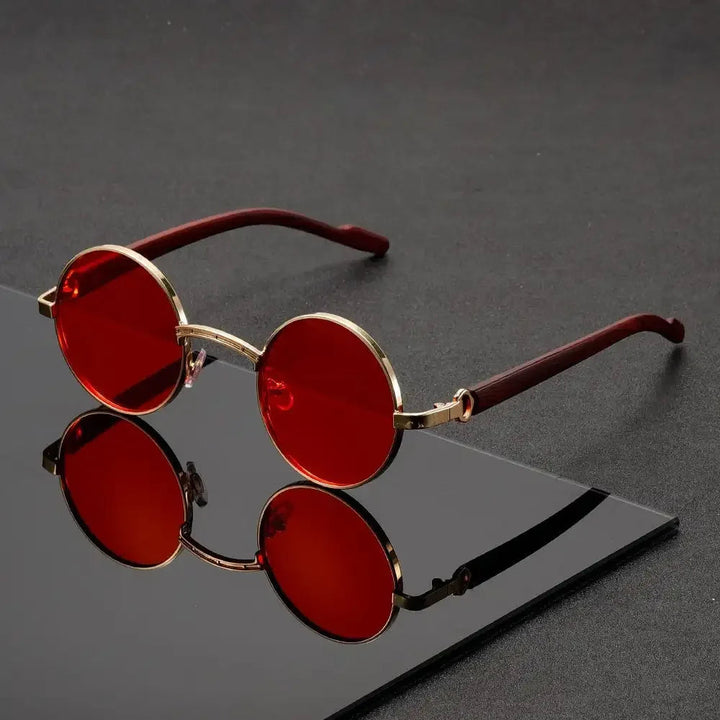 Retro Style Round Metal Frame Sunglasses with Dark Lenses