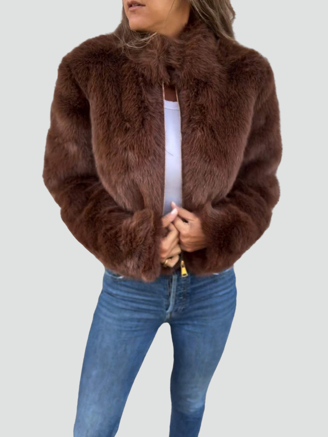 Faux Fur Damen Winterjacke Kurz Gefüttert Warm