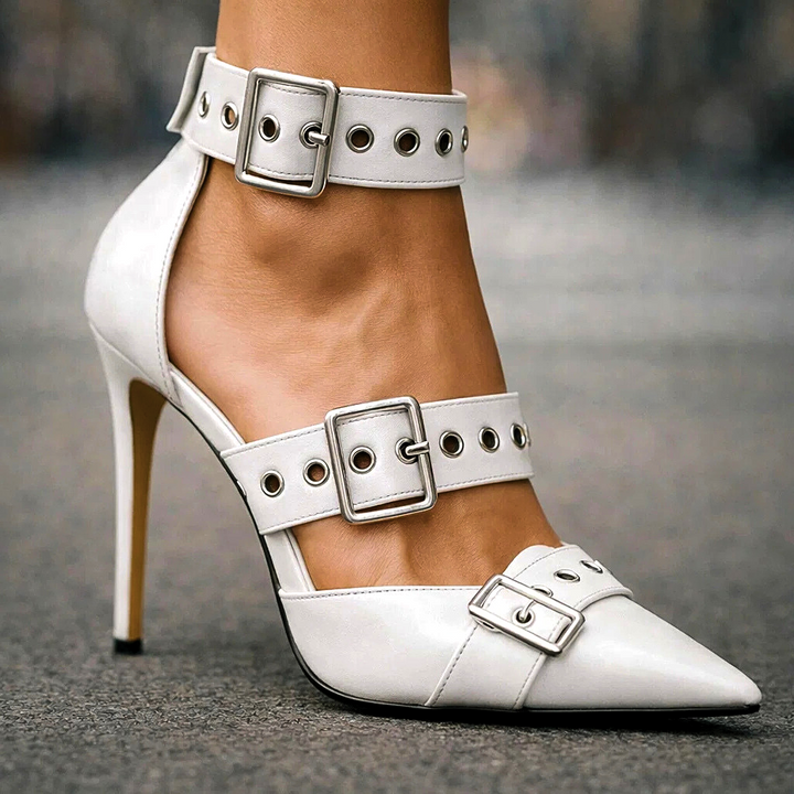 Escarpins à talons aiguilles à boucles cloutées style gothique pour femmes – Chaussures stiletto remarquables