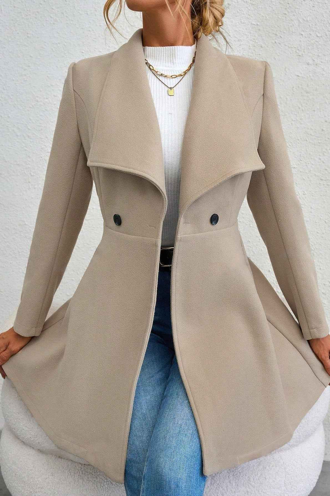 Damen Slim-Fit Langer Mantel mit Reverskragen