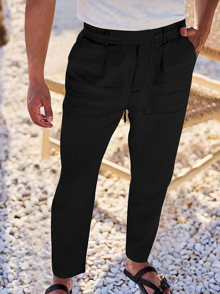 Men's Wide-Cut Linen Pants – Casual Summer Pants with Drawstring