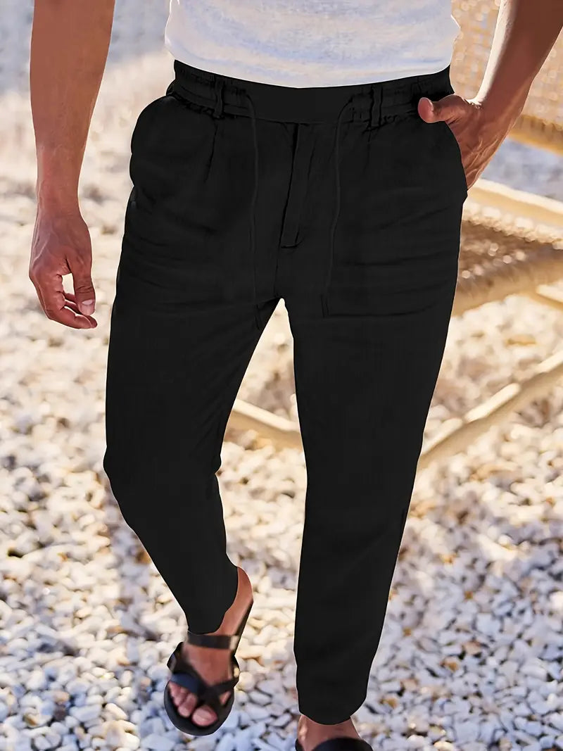 Men's Wide-Cut Linen Pants – Casual Summer Pants with Drawstring