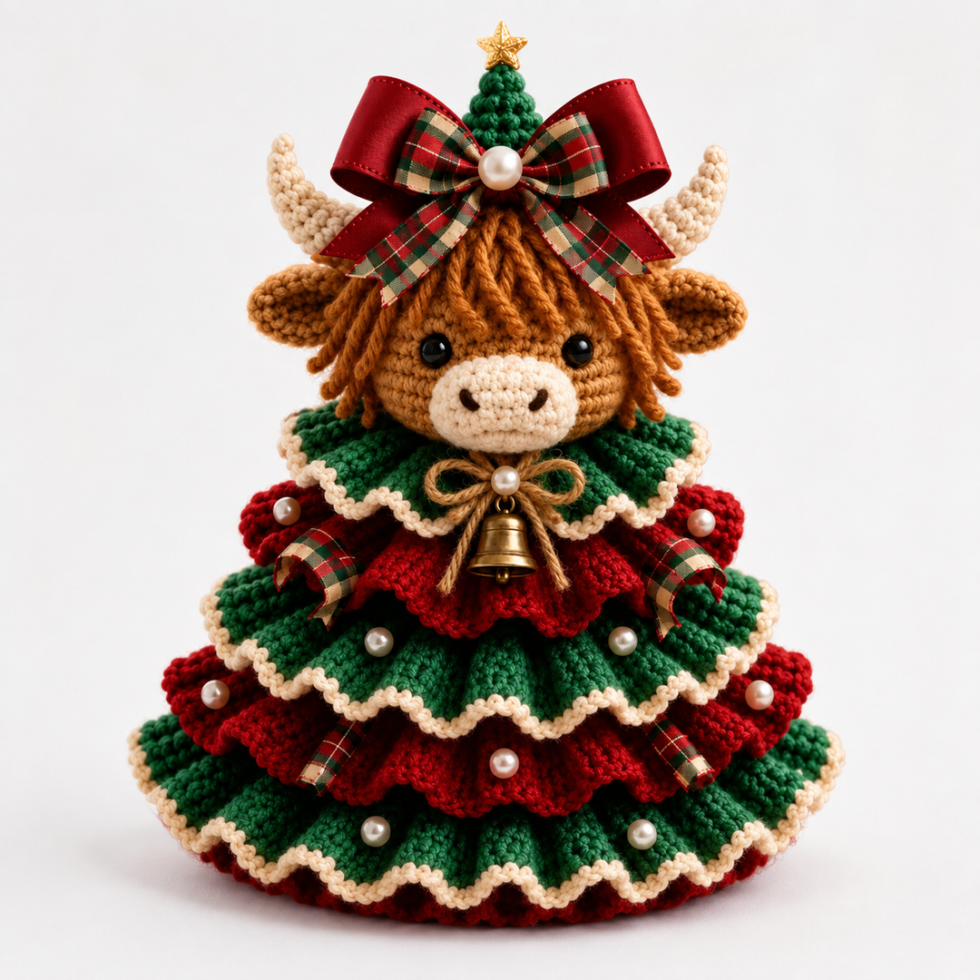 Weihnachtsornamente Set Gehäkelte Highland Kuh
