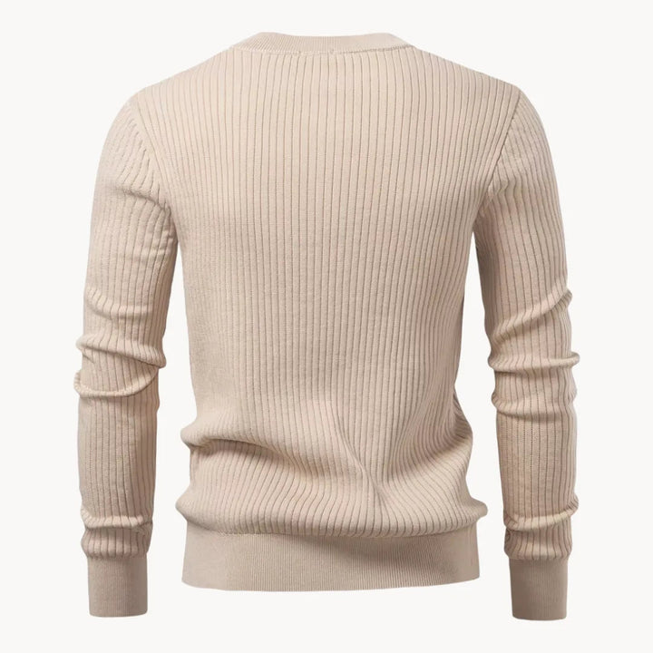 Men's Crew-Neck Sweater with Button Placket for Everyday Use