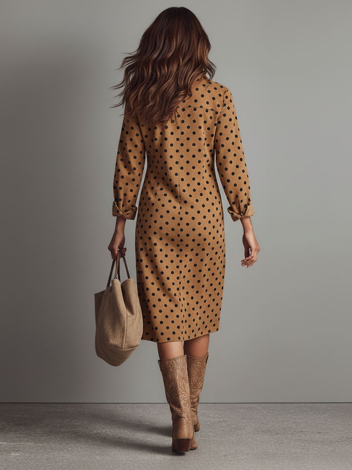 Vestido midi de lunares con efecto ante