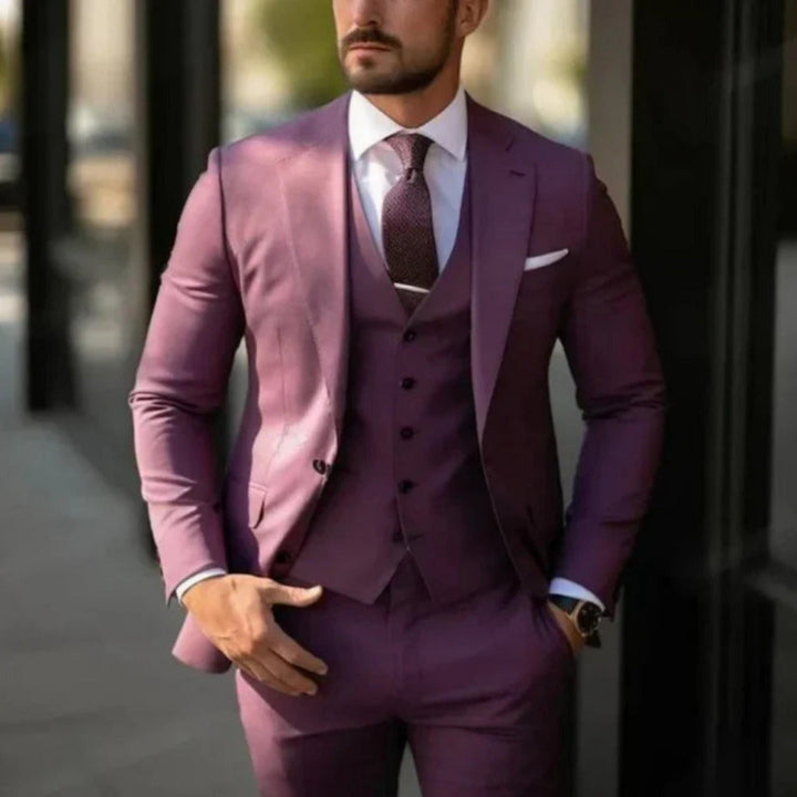 3-częściowy garnitur męski – marynarka, kamizelka, spodnie, elegancki, formalny, szyty na miarę styl