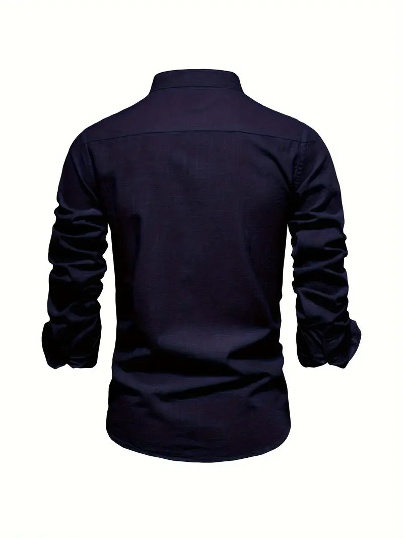 Men's Stand Collar Button-Down Shirt - Stylish Long Sleeve