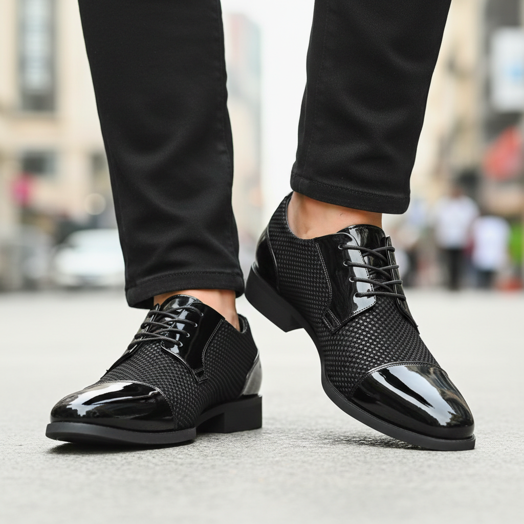 Men's Patent Leather Oxford Shoes with Dot Pattern – Elegant Business Shoes