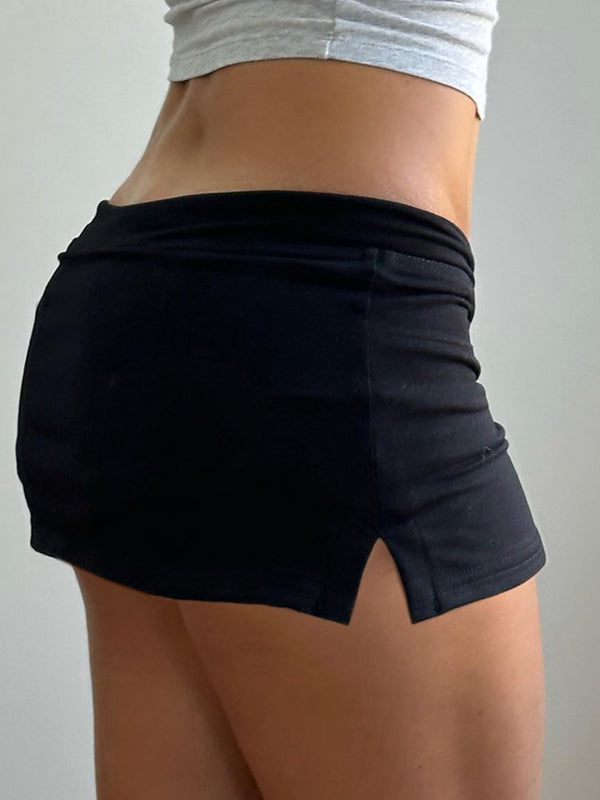 Women's Y2K Mini Skirt with Drawstring Slit – High Waist, Figure-Hugging