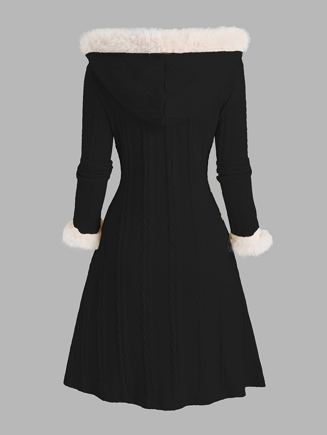 Nadia | Damen Longline Mantel mit Fellbesatz und Kapuze