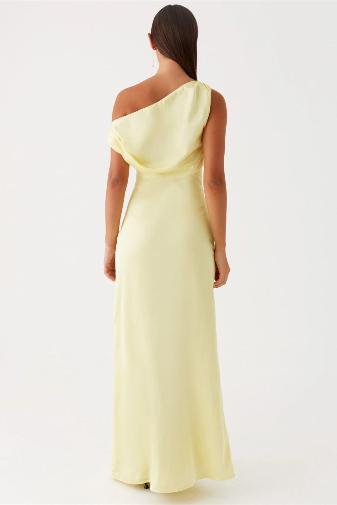 Women's Solid Color Maxi Dress with Asymmetric Neckline – Evening Dress