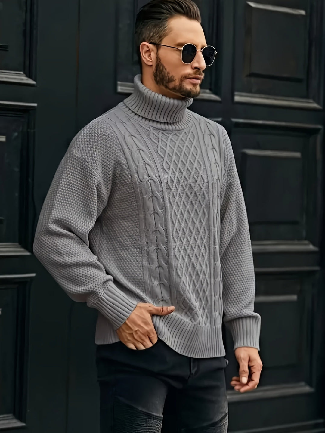 Ambrose | Herren Pullover Zopfmuster mit Rollkragen