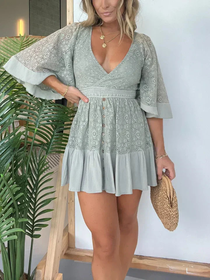 Vestido de mujer – Detalles de encaje – Escote en V – Corte elegante
