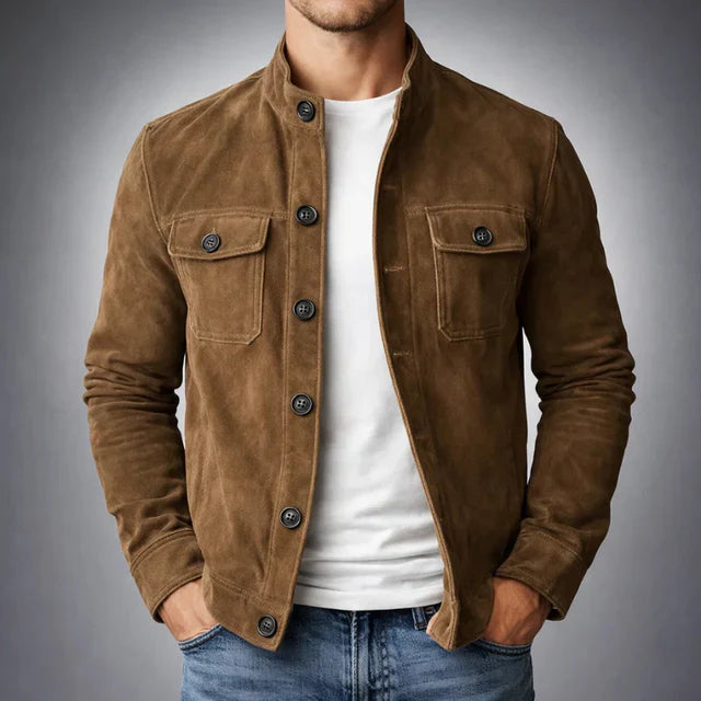 Herren Olivgrüne Wildleder Hemdjacke – Stilvolle Legere Oberbekleidung