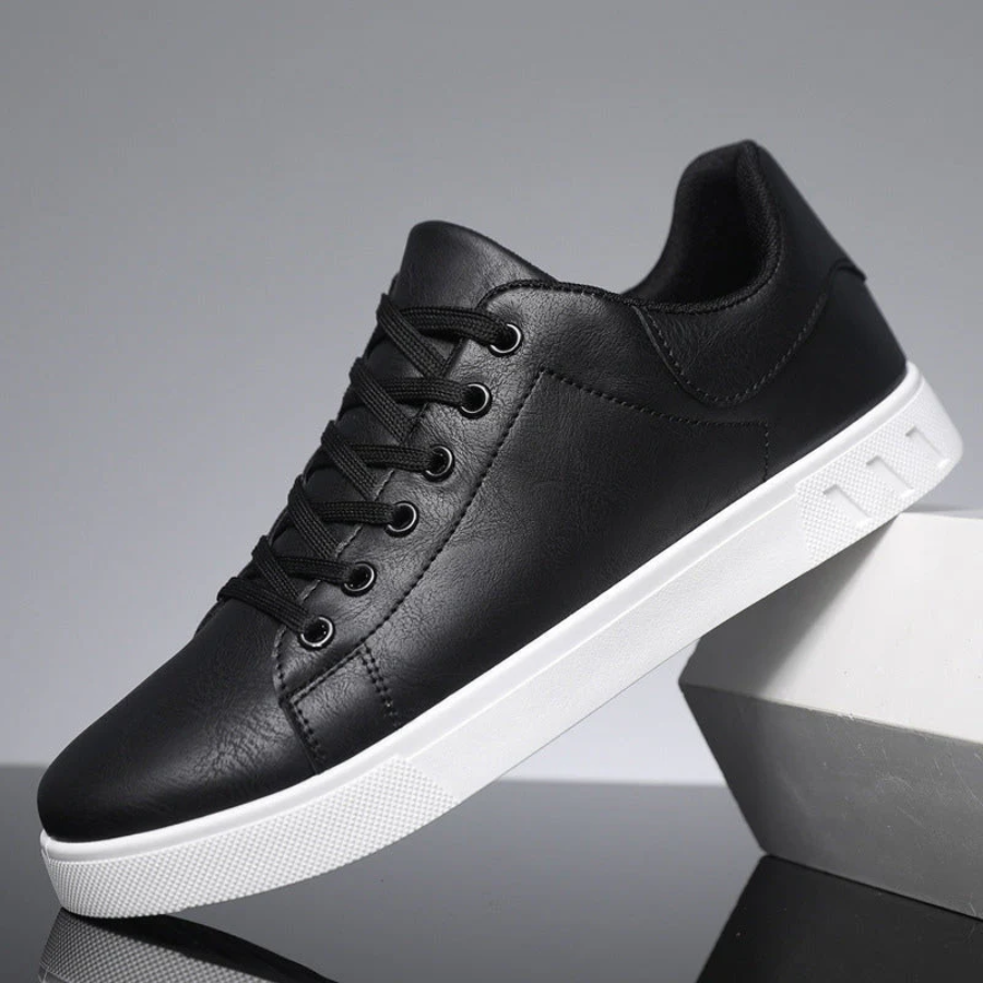Men's Lace-Up Faux Leather Sneakers – Comfortable Casual Shoes