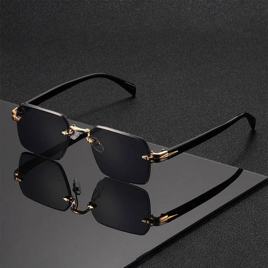 Vintage Randlose Rechteckige Sonnenbrille – Minimalistische Retro Rahmenlose Shades