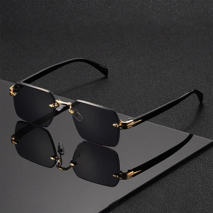 Vintage Randlose Rechteckige Sonnenbrille – Minimalistische Retro Rahmenlose Shades