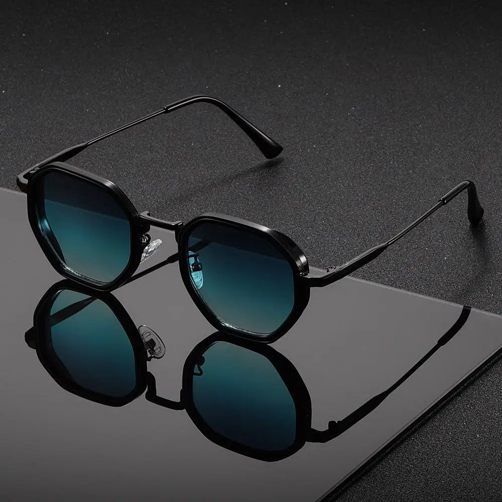 Lunettes de soleil vintage en métal polygonal avec verres bruns – rétro