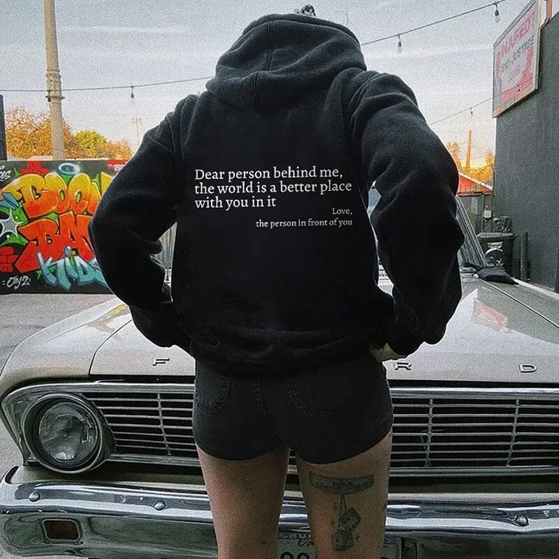 Damen Weißer Oversize Hoodie – "Dear Person Behind Me" Sweatshirt