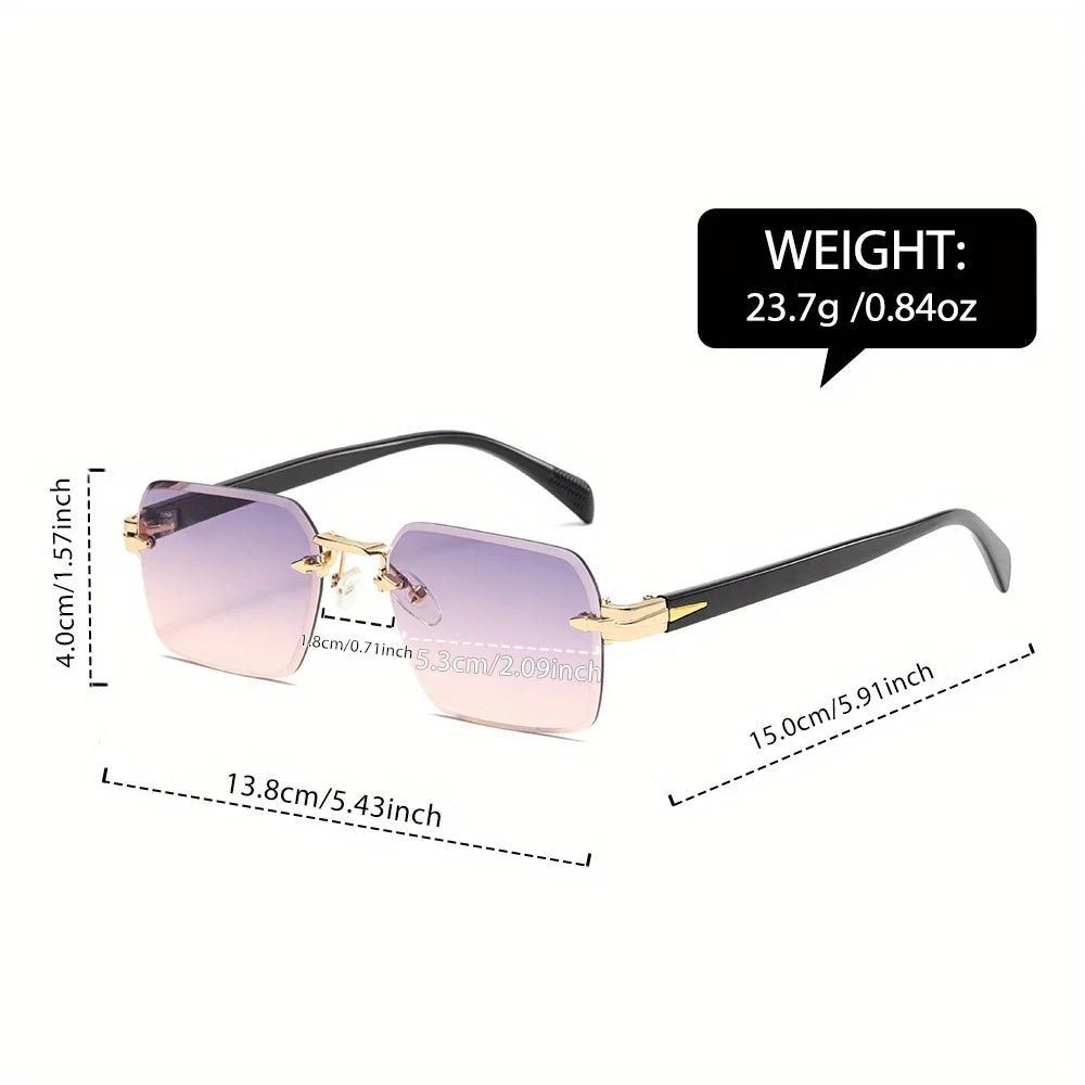 Vintage Randlose Rechteckige Sonnenbrille – Minimalistische Retro Rahmenlose Shades
