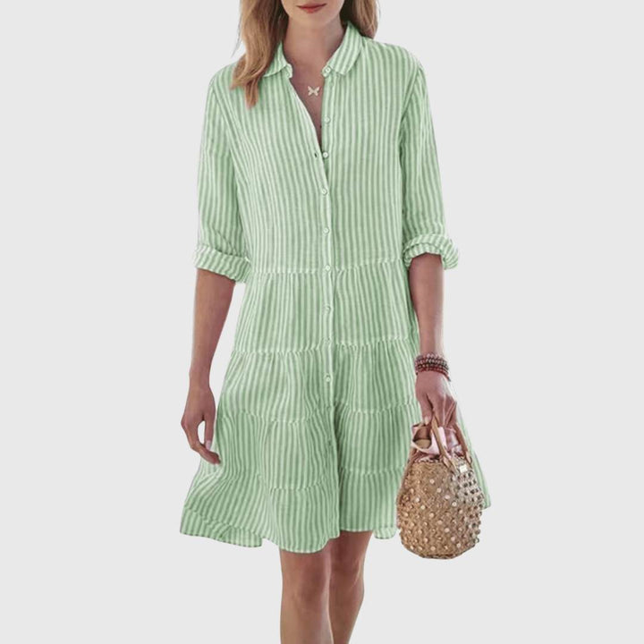 Women's Striped Long-Sleeve Midi Dress – Airy Casual Dress