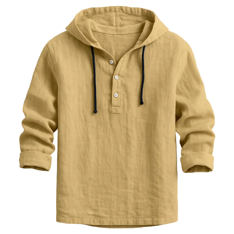 Herren Leichter Leinen Hoodie – Langarm Shirt Mit Kordelzug