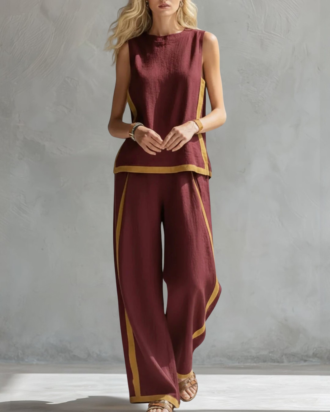 Women's Loose Linen Two-Piece Set - Sleeveless Casual Outfit