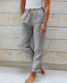 Damen High-Waist Leinenhose – Luftige Sommer Freizeit Hose