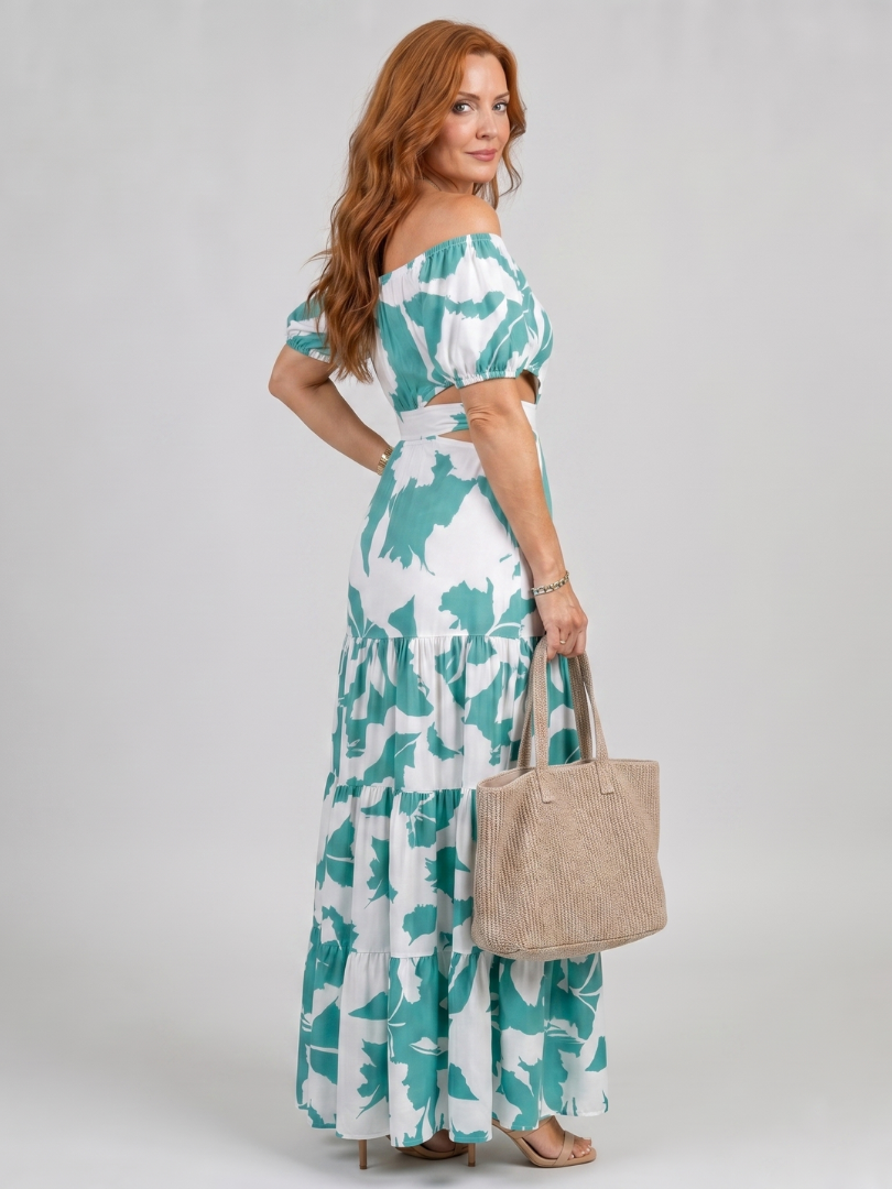 Orelina | Schulterfreies Maxikleid mit Cutout-Taille