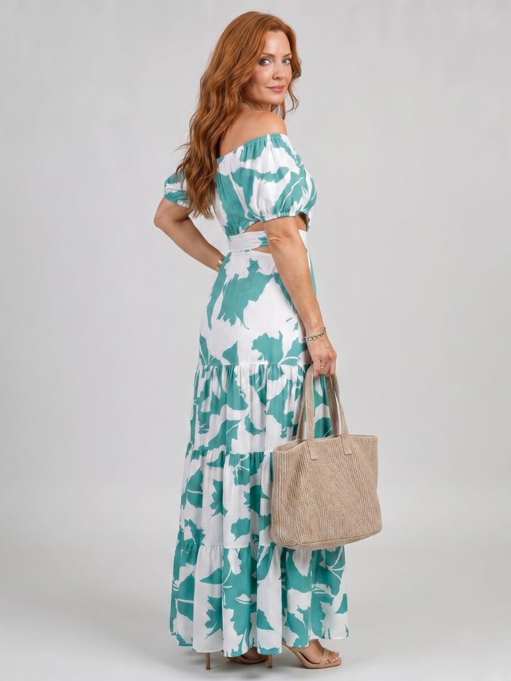 Orelina | Schulterfreies Maxikleid mit Cutout-Taille