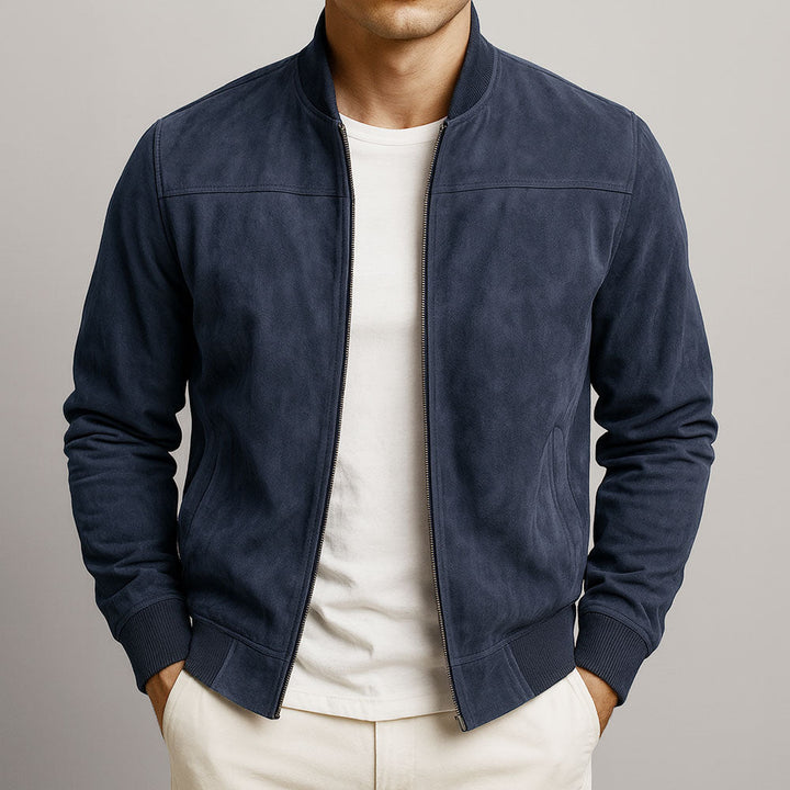 Chaqueta de ante para hombre con cremallera y manga larga – Chaqueta casual de corte ajustado