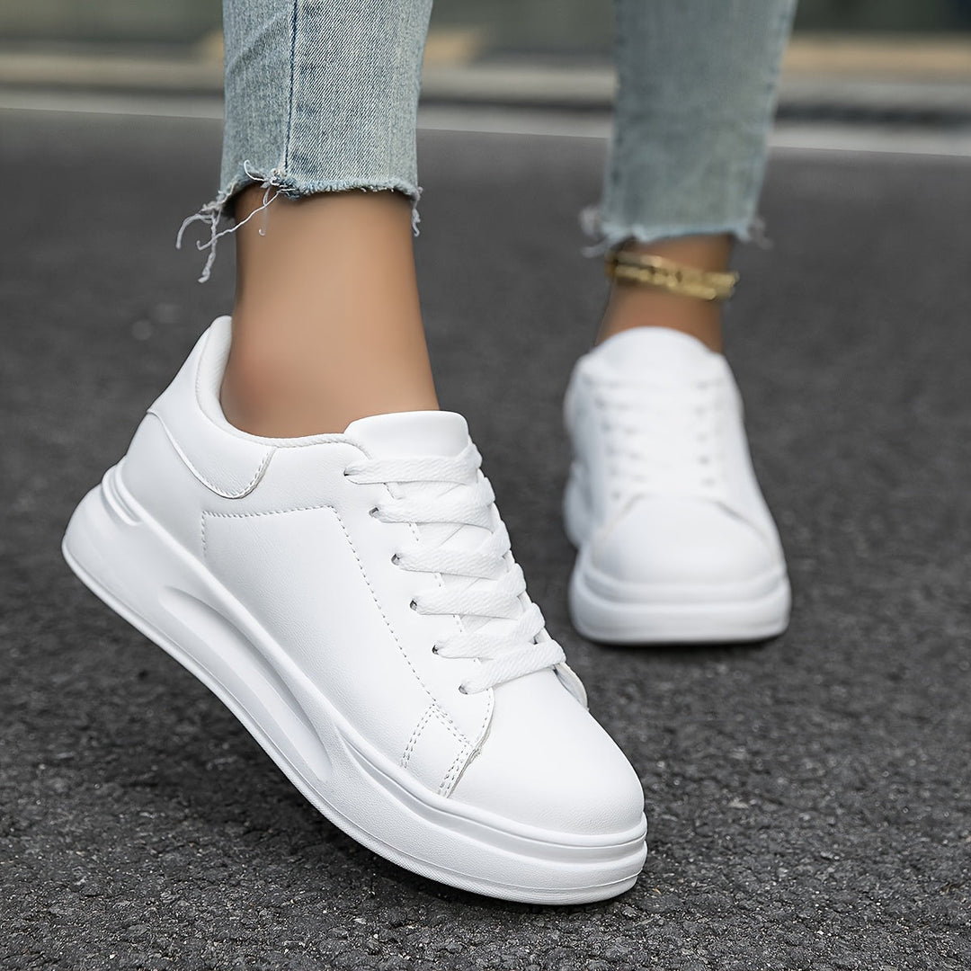 Damen Weiße Leder Sport Sneaker – Freizeit Lace-Up Athletic Schuhe