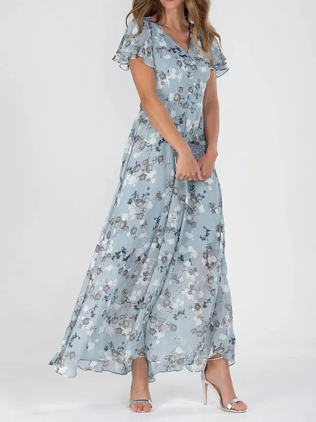 Women's maxi dress cotton floral pattern V-neck summer look
