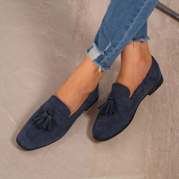 Damskie vintage wsuwane baleriny z frędzlami – miękka podeszwa, buty komfortowe