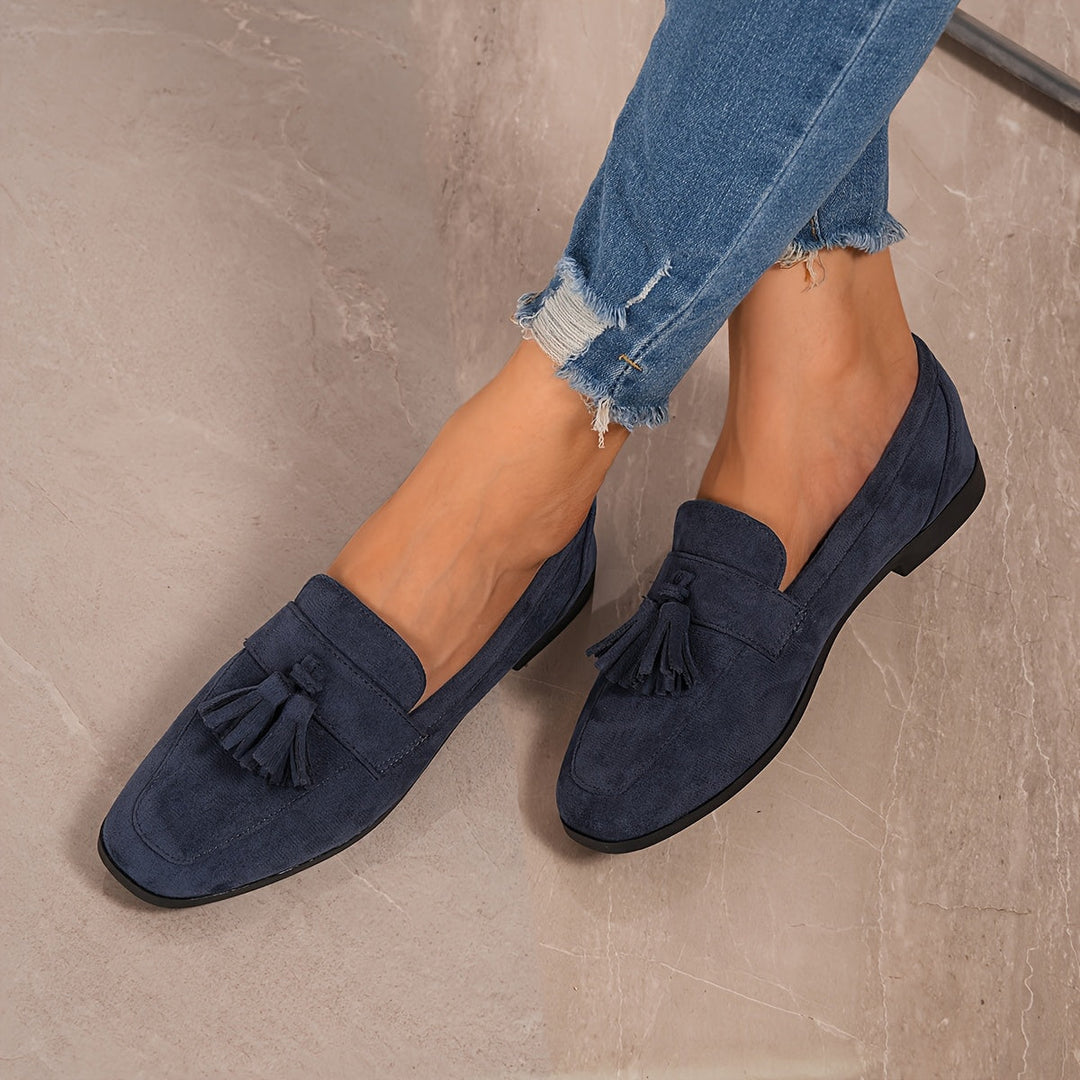 Damskie vintage wsuwane baleriny z frędzlami – miękka podeszwa, buty komfortowe