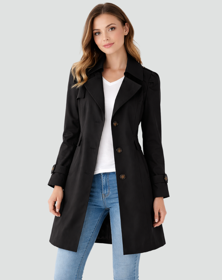 Women's Slim-Fit Lightweight Classic Trench Coat with Notched Collar