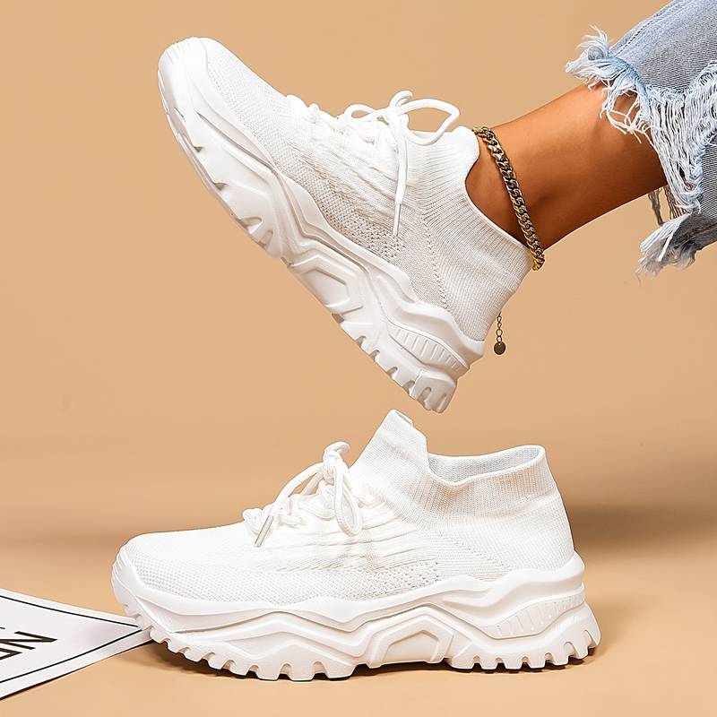 Women's White Orthopedic Lace-Up Sneakers – Comfortable Supportive Running Shoes