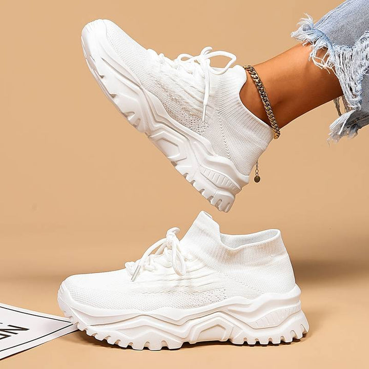 Women's White Orthopedic Lace-Up Sneakers – Comfortable Supportive Running Shoes