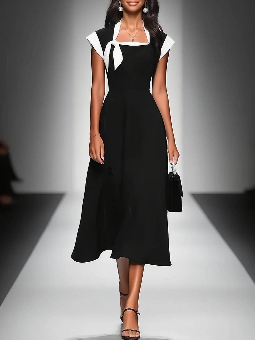 Colorblock midi dress with square neckline