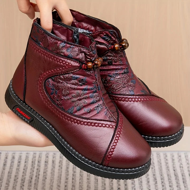 Women’s simple ankle boots with floral detail