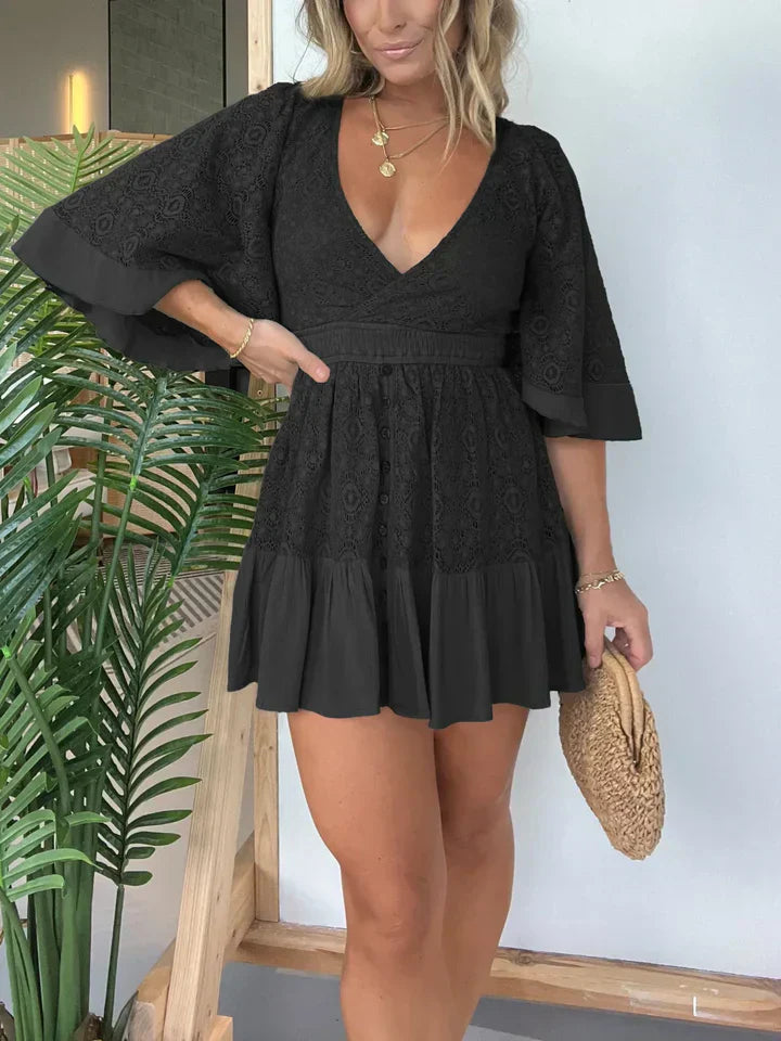 Vestido de mujer – Detalles de encaje – Escote en V – Corte elegante